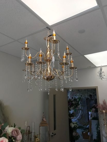 2 Tier Acrylic Crystals Gold Chandelier