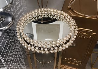 Crystal Gold Round Mirror Tray