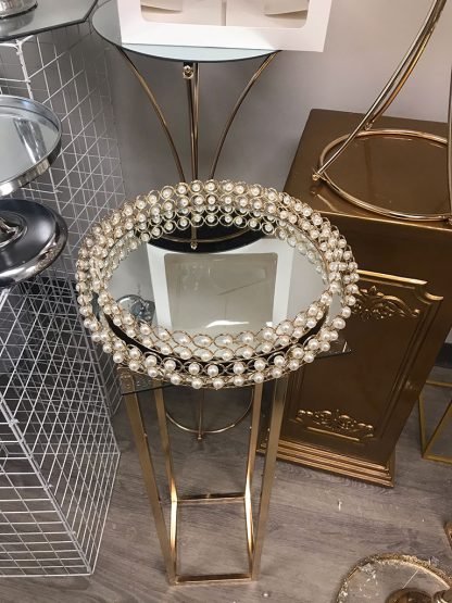 Crystal Gold Round Mirror Tray