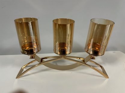 3 Arm Glass Tube Gold Candle Stand