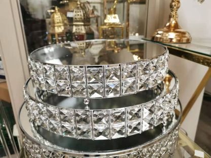 Crystal Silver Cake Stand with Mirror Top