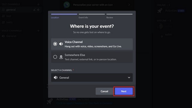 pick voice channel for the event