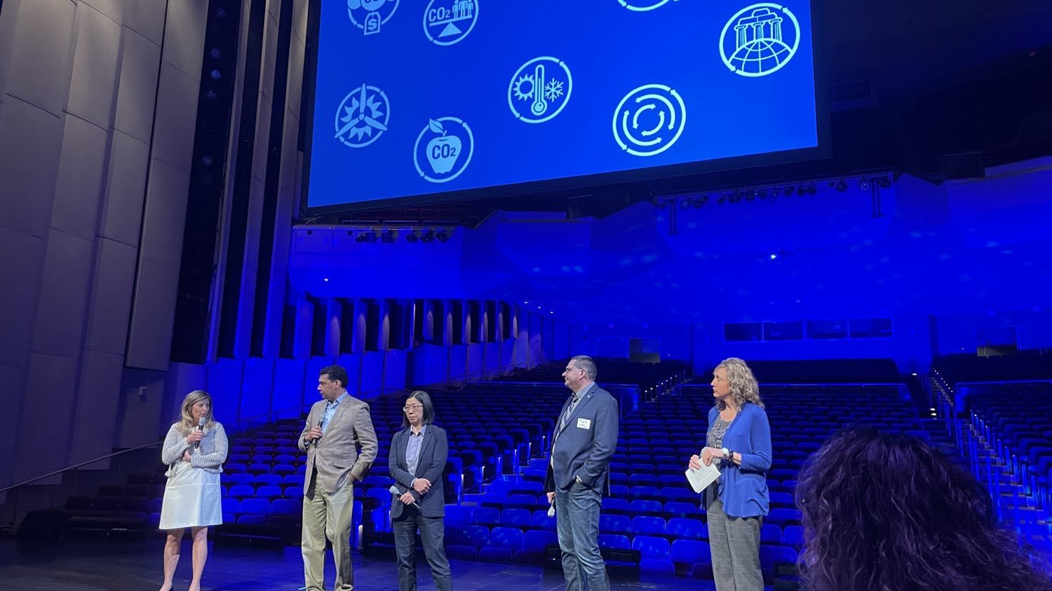 Climate captains gathered on stage for a Q&A at the “Coming Together as a Campus to Achieve Climate Neutrality.”