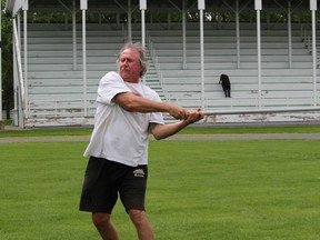 Lee MacKinnon getting into the Scottish heavy events swing of things at a training session in Maxville. Photo on Tuesday, May 24, 2022, in Maxville, Ont. Todd Hambleton/Cornwall Standard-Freeholder/Postmedia Network