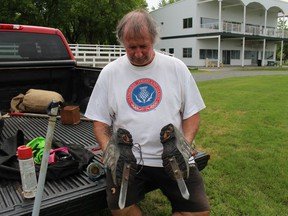 Some of the tools of the trade, including hammer boots that ensure good footing for the throw. Photo on Tuesday, May 24, 2022, in Maxville, Ont. Todd Hambleton/Cornwall Standard-Freeholder/Postmedia Network