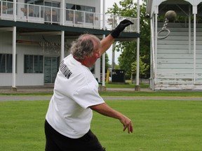 A 28-pound weight for distance event practice throw. Photo on Tuesday, May 24, 2022, in Maxville, Ont. Todd Hambleton/Cornwall Standard-Freeholder/Postmedia Network