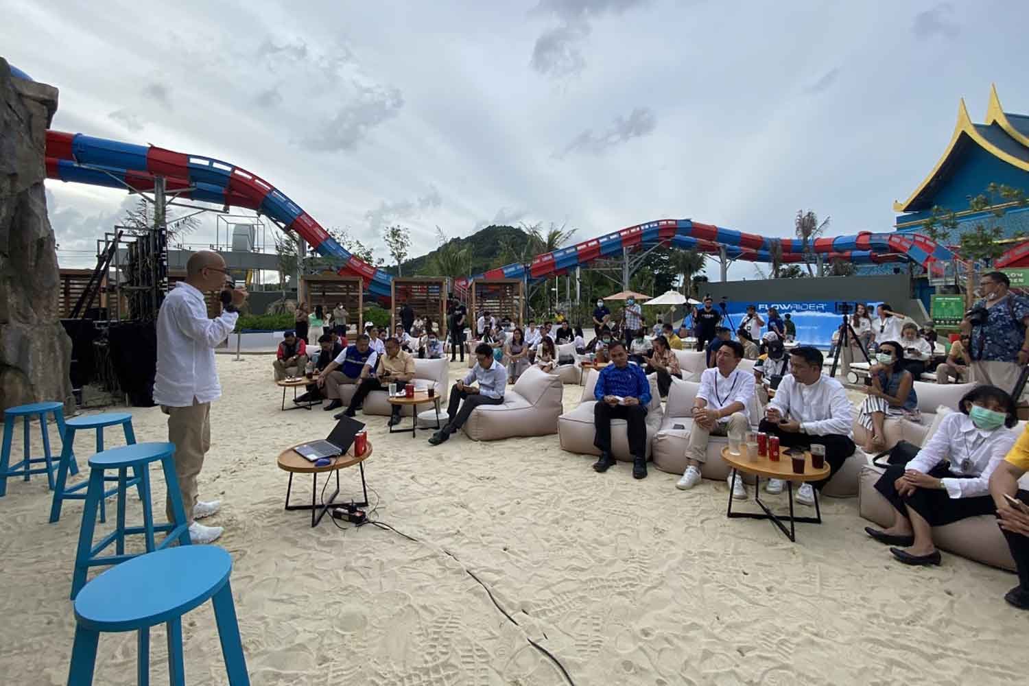 A press conference is organised to announce tourism events next month, at the Andamanda Phuket theme park in Phuket on Tuesday. (Photo: Achadthaya Chuenniran)