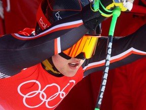 Canadian alpine skier Brodie Seger during training prior to the start of the 2022 Winter Olympics in Beijing. REUTERS/Wolfgang Rattay