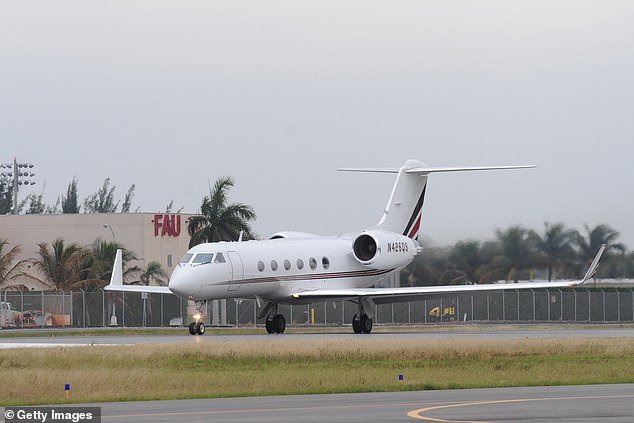 Woods' private jet, pictured in 2010, which flew him from Florida to Philadelphia on Tuesday