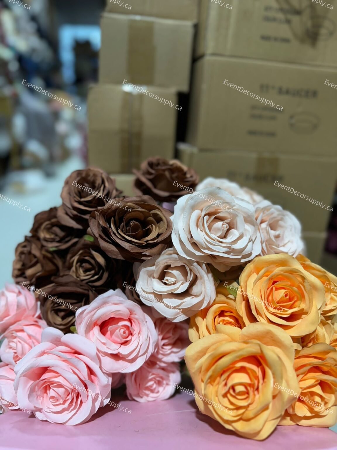 9 Heads Silk Artificial Roses Bunch - Event Decor Supply